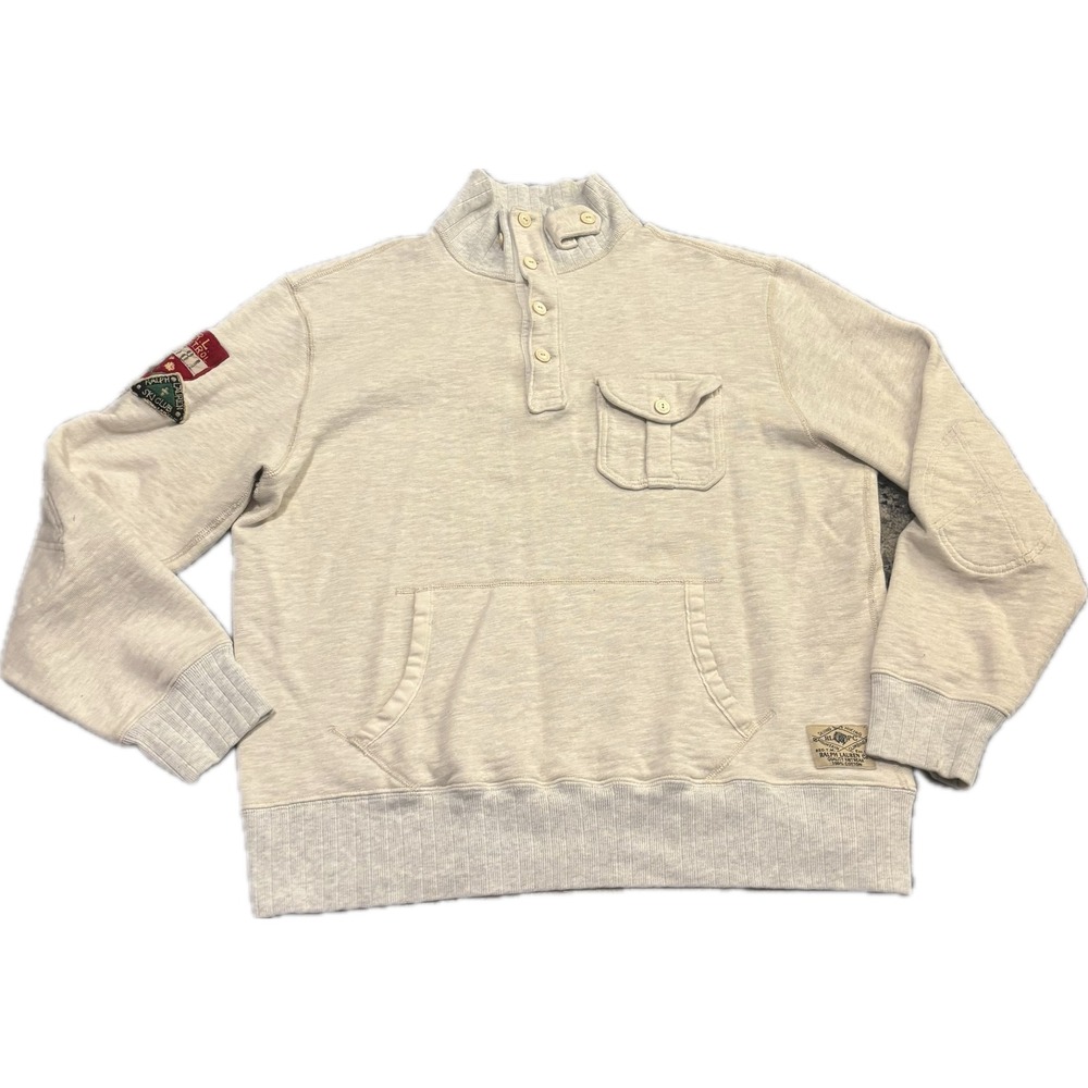 Polo Ralph Lauren Mens Ski Patrol Patch Mock Neck Sweatshirt Oatmeal Heather L